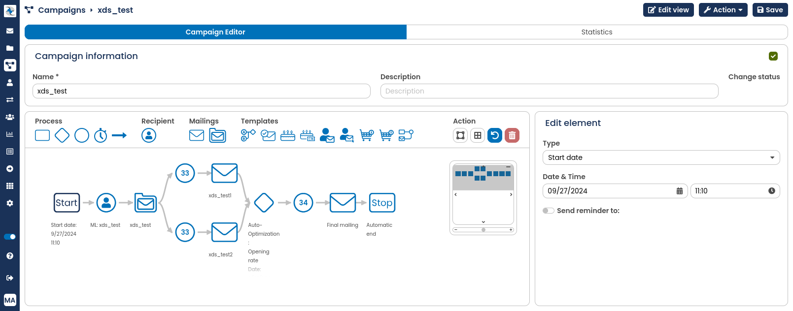 Building of workflows and campaigns with OpenEMM's graphical drag&drop editor